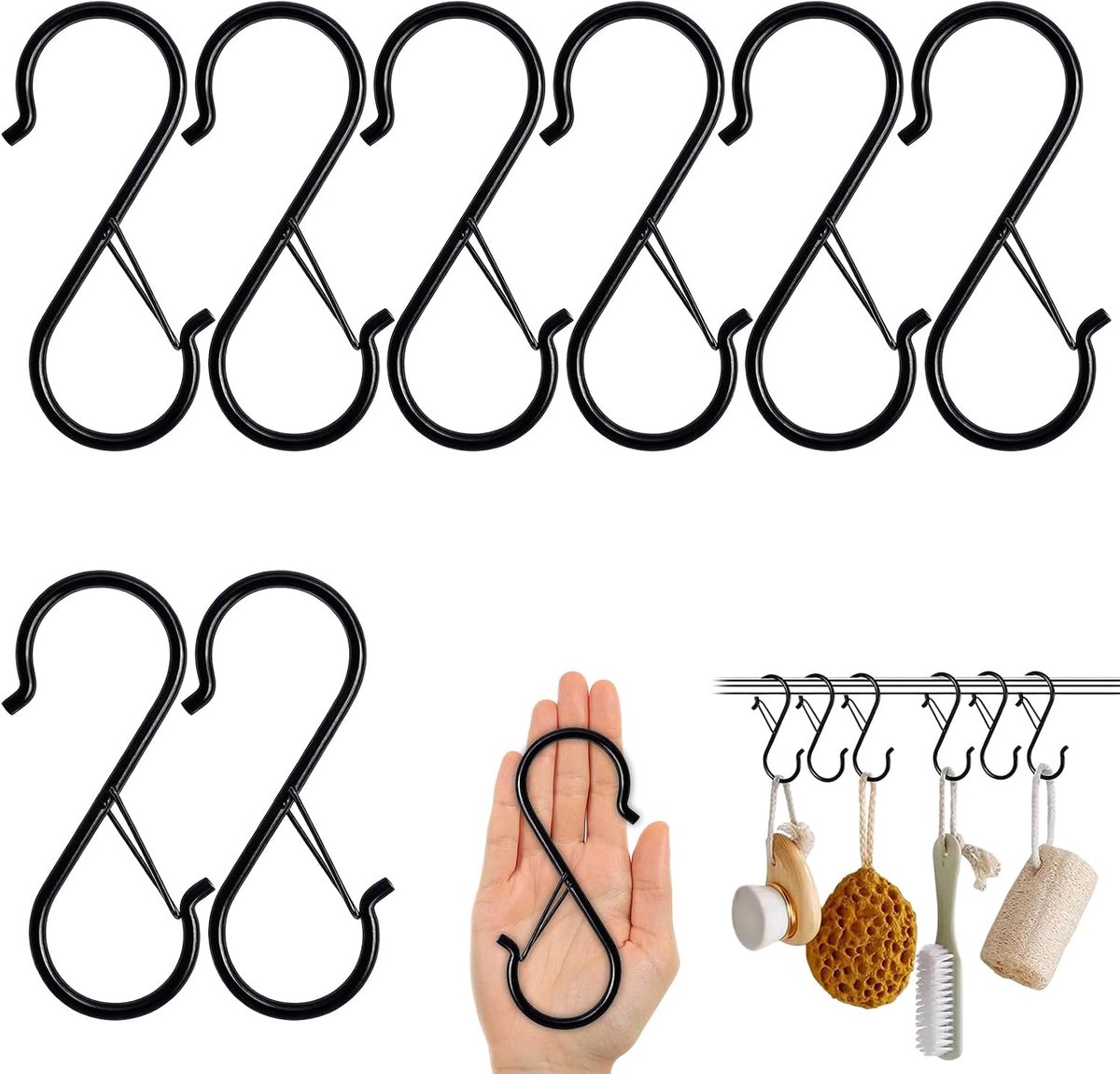 S-haakvormige haken met sluiting 10x3,5 cm - metalen ophanghaken - ruimtebesparend - ideaal voor keuken - SnelShoppen