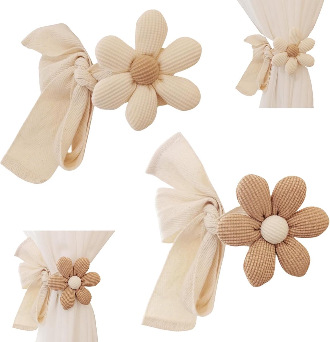 gordijnhouders kinderkamer woonkamer decoratie - 2 stuks - crème en kaki - decoratieve touwtjes voor raamdecoratie - SnelShoppen