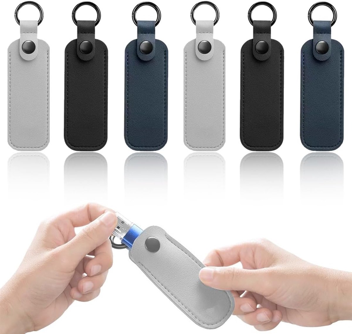 USB flash drive hoesjes set van 6 - zwart, grijs, blauw - leren bescherming - ideaal voor school en reis - SnelShoppen