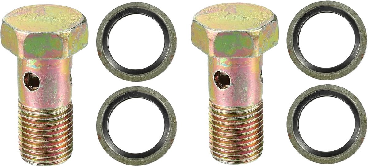 Holle schroeven met drie gaten voor motorfiets, universeel M12 x 1,25, lengte 32 mm, met sluitringen - 6 stuks, bronskleurig