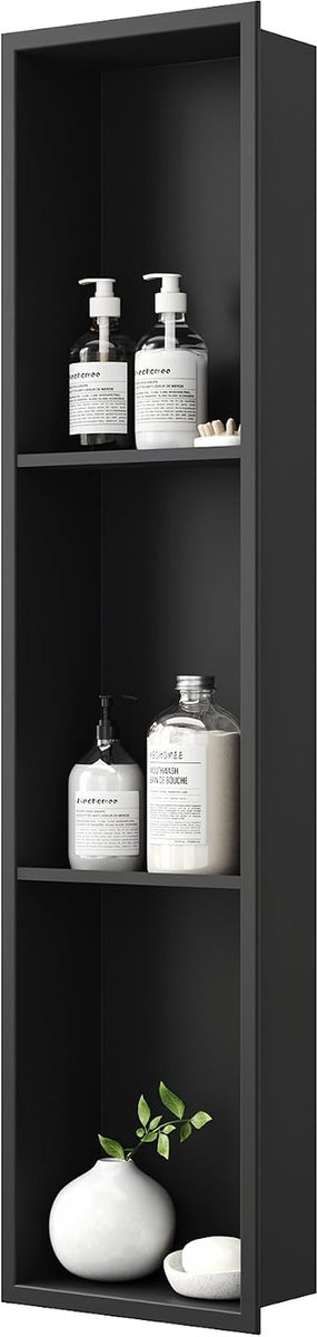 Wandnis voor Douche Roestvrij Staal Drievoudige Douche Nis Wandnis Opslag voor Badkamer 90x20 cm, Zwart