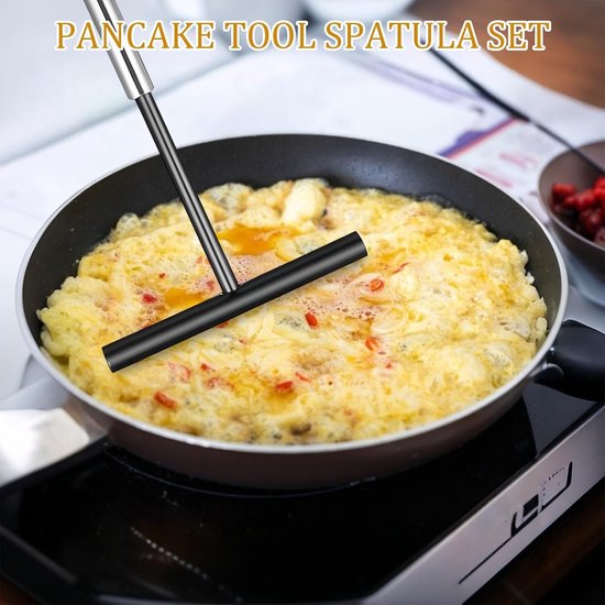 4 stuks pannenkoekenspreider, 12 x 20 cm, T-vorm, handvat, ratel, crêpe, roestvrij staal, voor pannenkoeken, pannenkoeken of maïskoekjes, vaatwasmachinebestendig — afbeelding 2