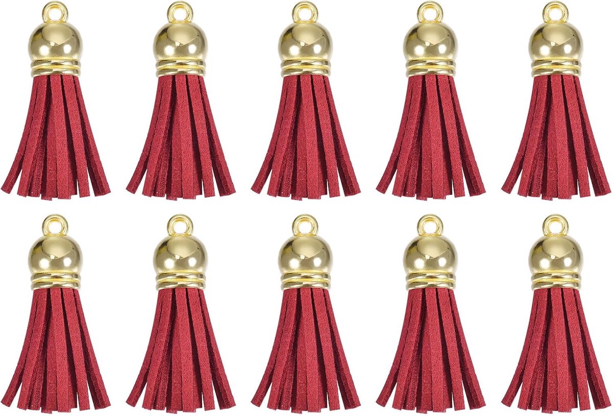 30 stuks 3,8 cm hangers sleutelhangers met kwasten van leer met gouden capuchon voor armband met hanger sieraden maken handwerk decoratie doe-het-zelf handwerk rood