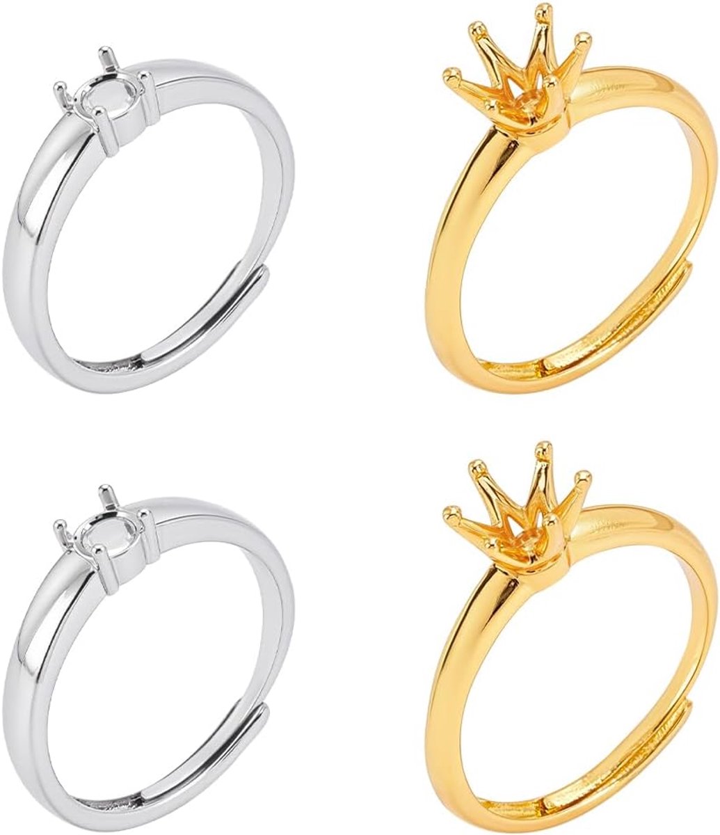 8 stuks 2 kleuren klauw ring blanco, verstelbare messing ring bases pen ringen instellingen vinger componenten voor vrouw sieraden maken doe-het-zelf knutselen benodigdheden edelsteen setting