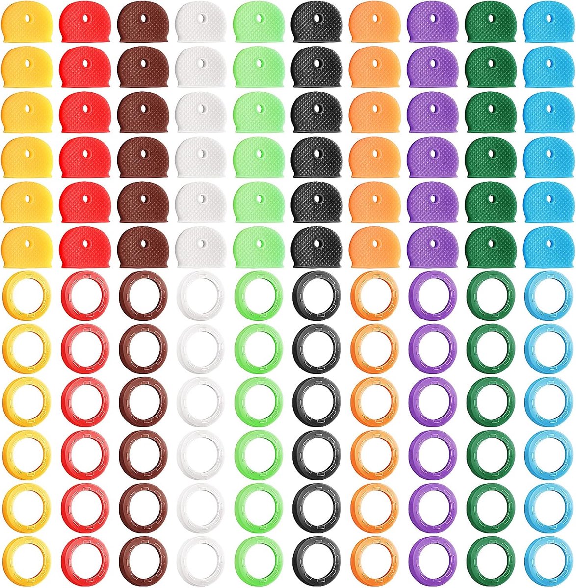 Set van 120 sleutelkapjes, kunststof coderingsring, sleutelkapafdekking in 10 verschillende kleuren, 2 soorten sleutelkapjes