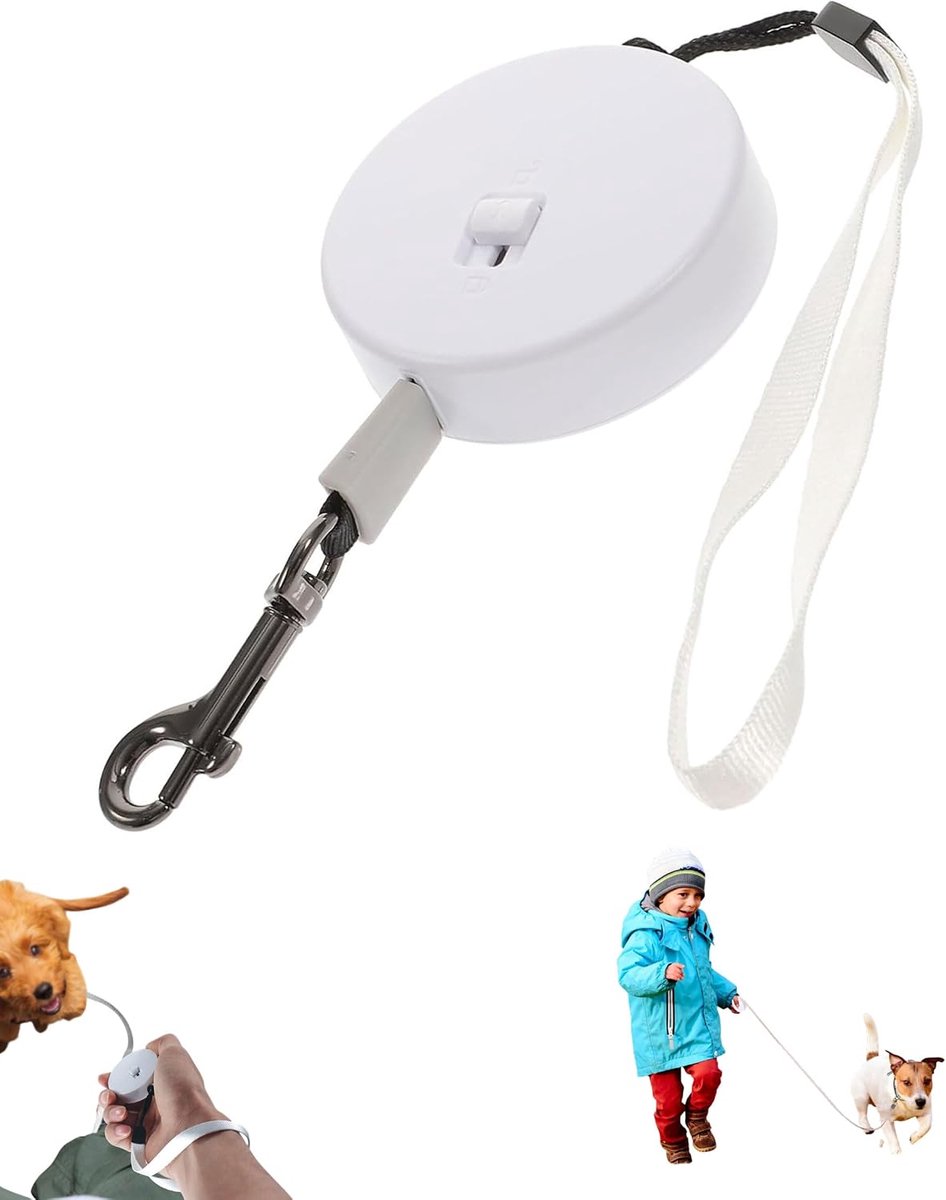 Lijn voor katten en kleine honden, 2 meter, uittrekbare oprollijn met polsband en vergrendelingsknop, intrekbare kattenlijn voor wandelen en reizen
