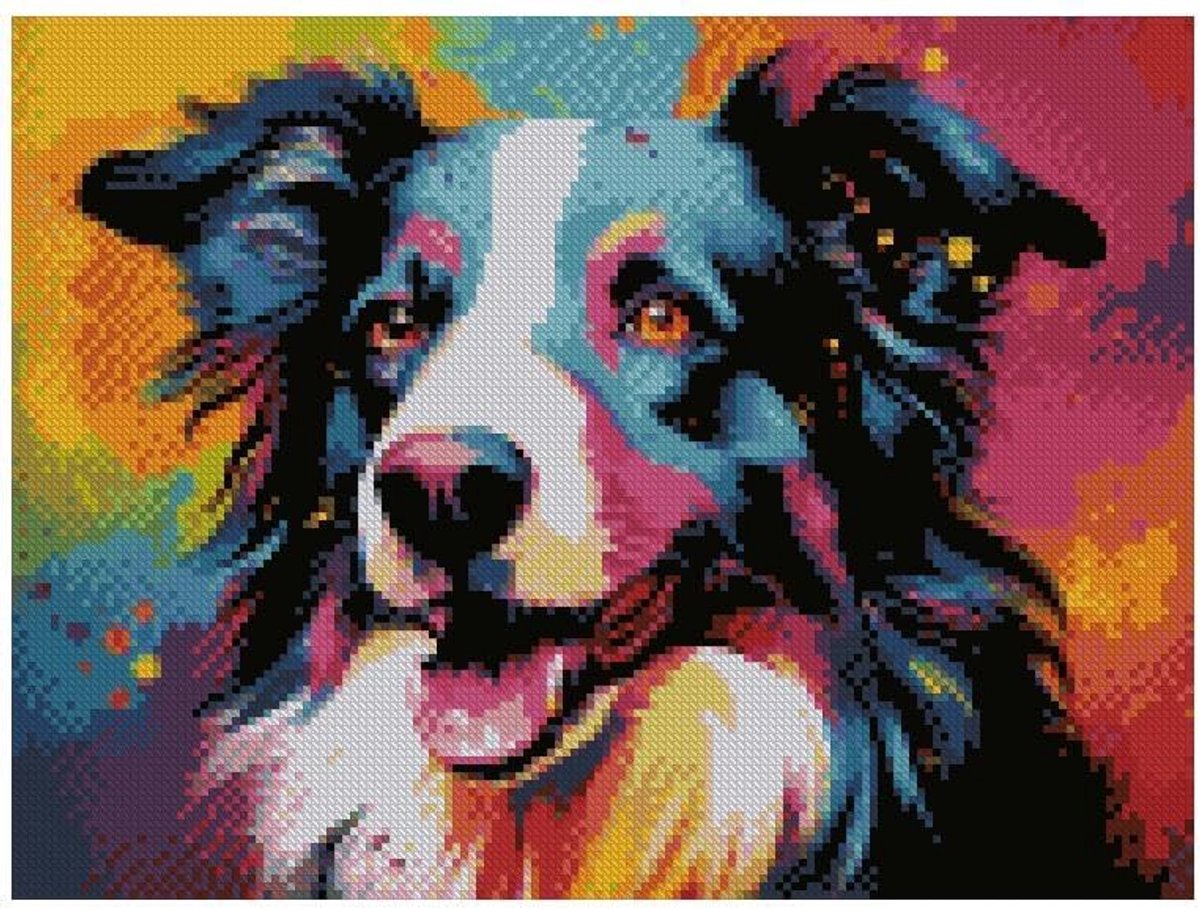 Happy Border Collie getelde kruissteek kits, 100% katoen, 150 x 112 steek, 26 x 20 cm getelde hond kruissteek kit