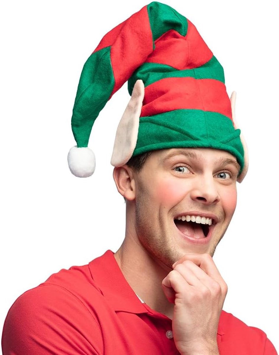 - 13305 - Kerstmuts met elfenoren, elfen, kerstman, kerstvrouw