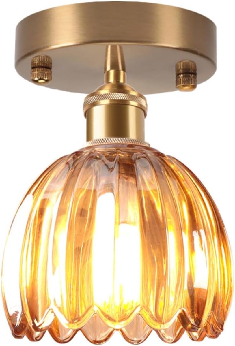 Plafondlamp Industriële Hallamp in Glas E27 Semi Flush Mount Plafondlamp Retro Verlichtingsarmaturen voor Gang, Balkon en Eetkamer(Amber)