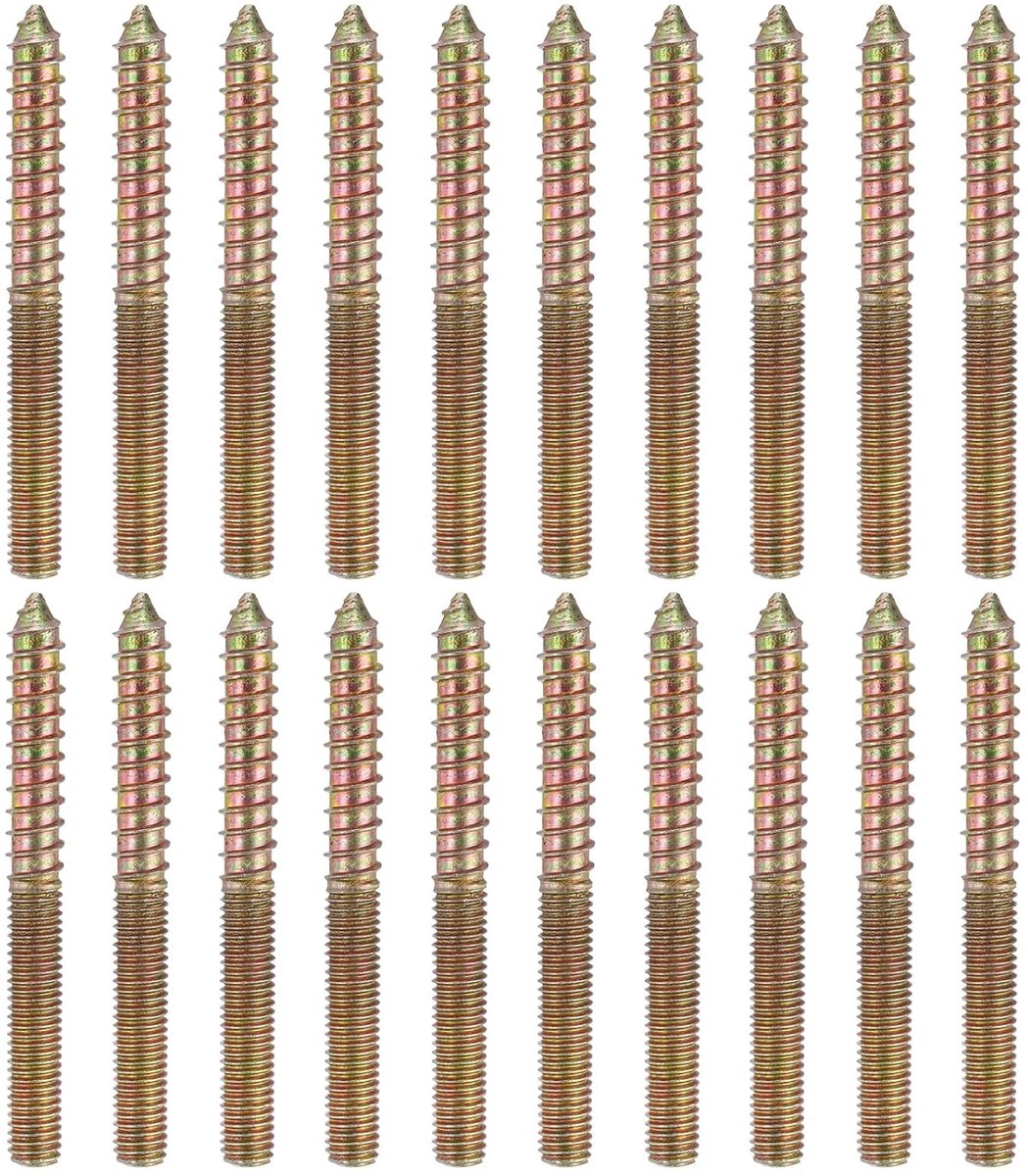 20 stuks dubbele kopschroeven, M8 x 80, koolstofstaal, zelftappend, voor meubelpoten, hout, kleur verzinkt