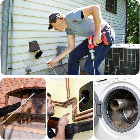 Staafset, kachelpijpborstel, haardpijp reinigingsborstel, haardborstel met 6 flexibele stangen, 410 mm, 1 borstelkop, inzetstuk met elektrische boren, voor schoorstenen, buizen — afbeelding 4