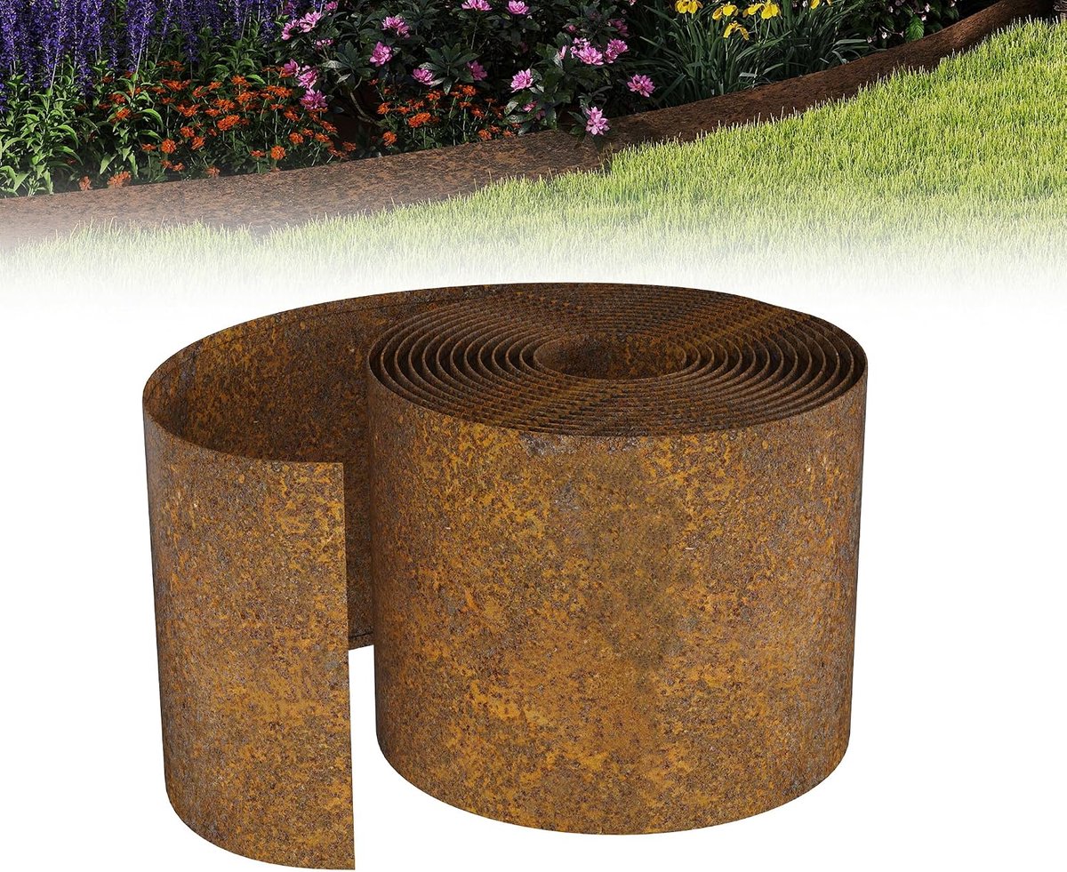 Gazonrand, 5 m, bloembedrand van metaal, flexibel, bloembedrand, bloembegrenzing voor verhoogde bedden, boomranden, 14 cm hoog, roestkleur