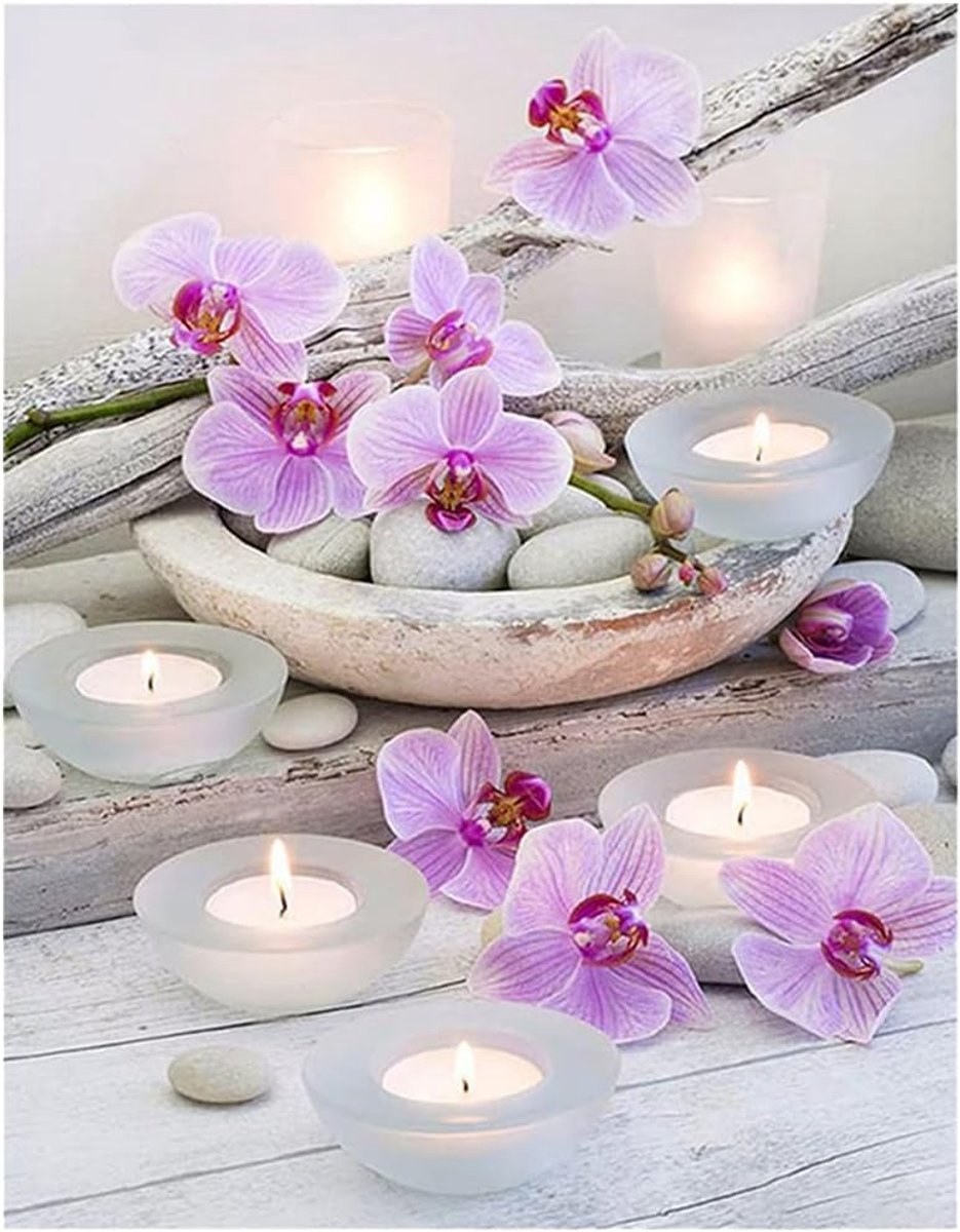 5D diamond painting met vierkante stenen, 40 x 50 cm, afbeeldingen met strassteentjes, volledige grote orchidee, phalaenopsis en kaars, 40 x 50 cm, doe-het-zelf diamantschilderset met strassteentjes