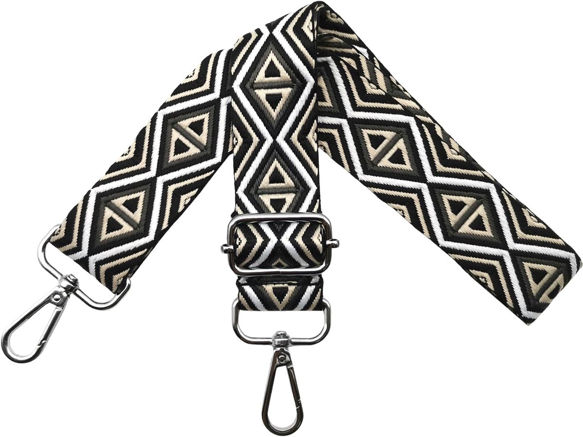 Schouderriem voor tassen, tasriemen om te wisselen, schouderriem voor tassen, schouderriem 3,8 cm breed met zilveren karabijnhaak, tasband voor dames, handtassen, zwart, M17