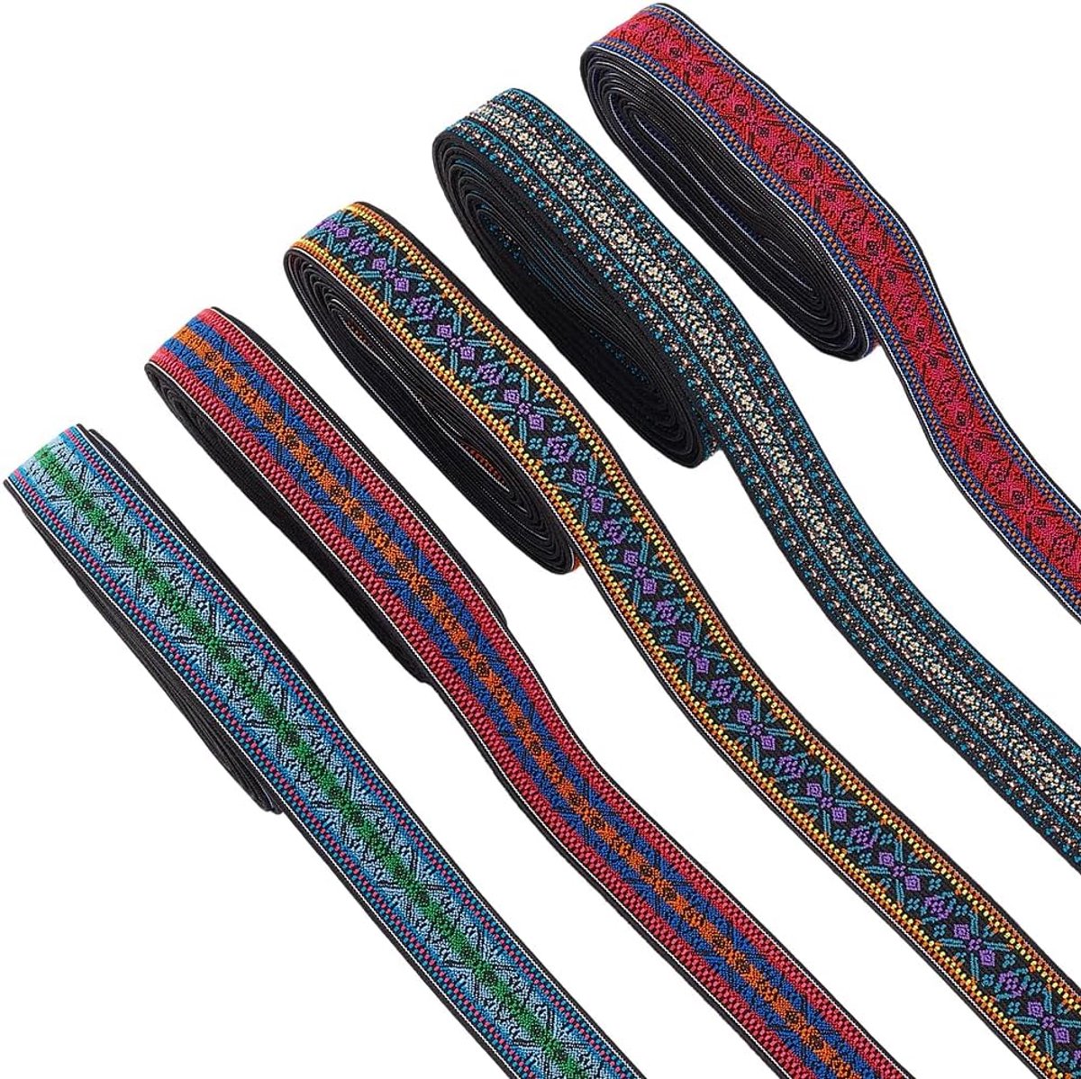 5 kleuren 13,5M 25mm vintage stretch jacquard lint Boho geborduurd bloemen geweven stof afwerking polyester brede elastische linten voor naaien kleding accessoires jurken decoratie doe-het-z