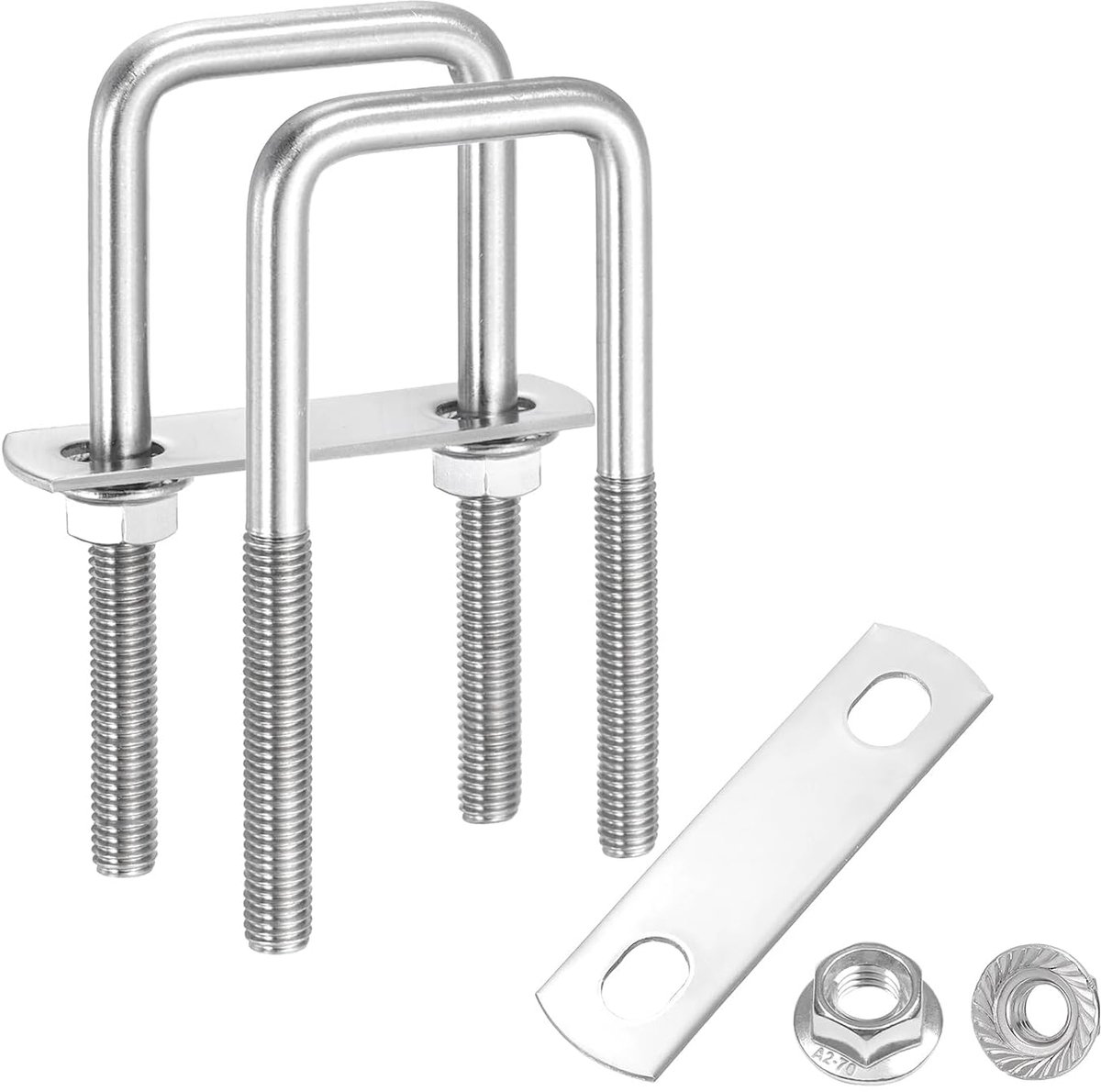 2 sets M8 1-9/16 Inch Binnenbreedte Vierkante U-Bouten, 4-5/16 Inch Lengte 304 Roestvrij Staal U-Bouten Met Zeskantmoeren om te flenzen, Automobiel, (40 mm L x 110 mm H)
