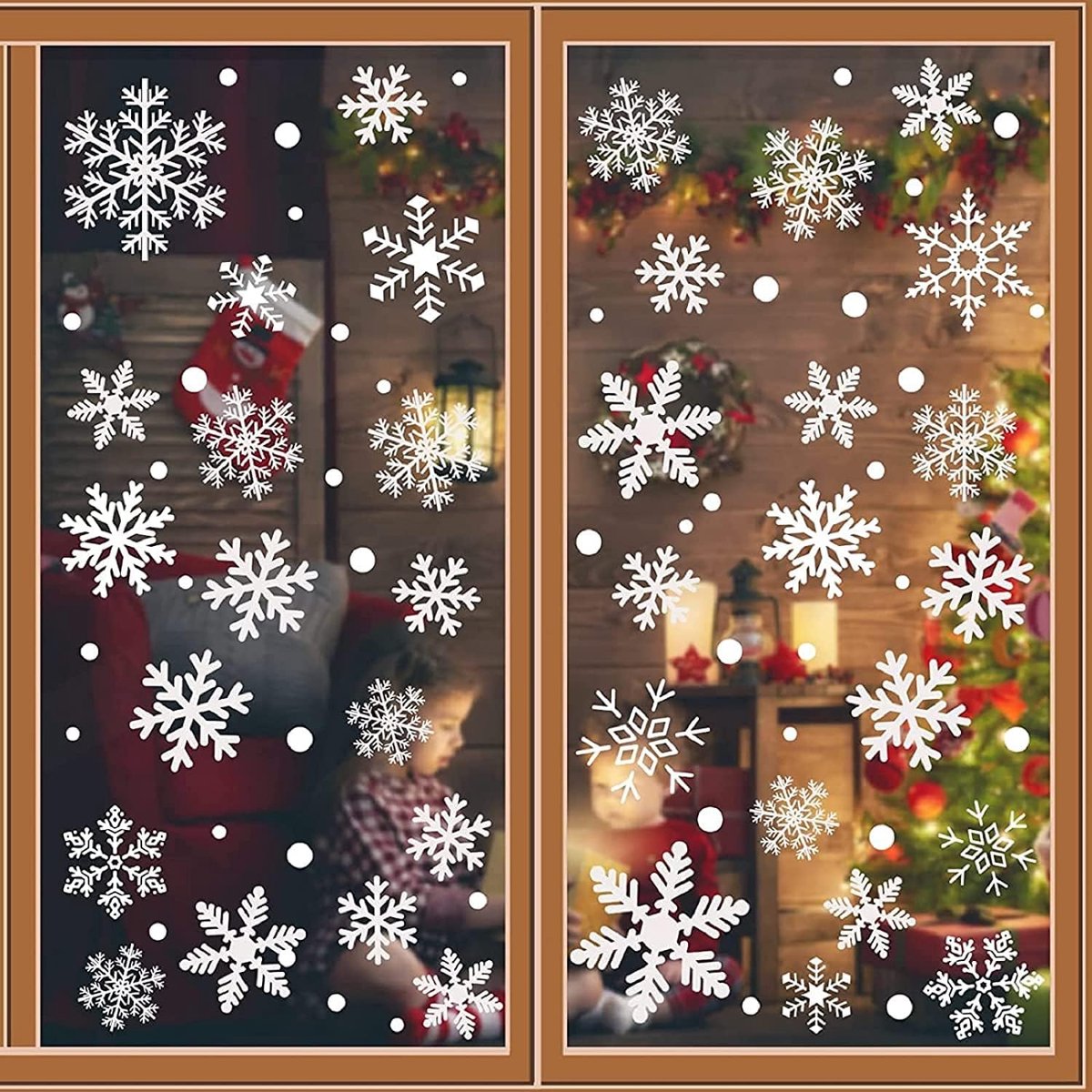 purezento 6 Set Christmas Stickers, 444PCS White Snowflakes Window Stickers Clamps, Snowflakes Static PVC Reusable - ShopVlot