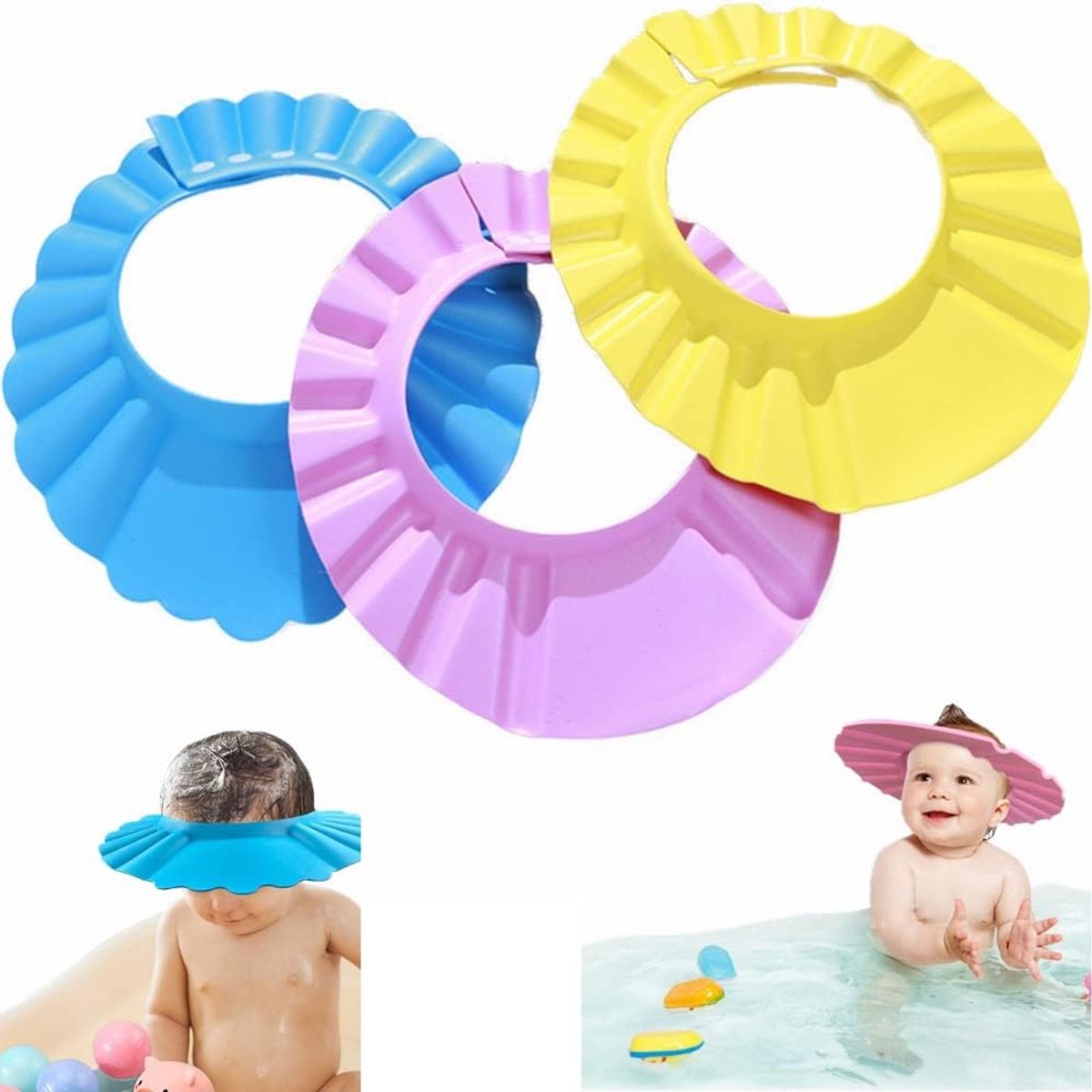 Pack of 3 Children's Shower Caps, Shower Caps, Baby Shampoo, Hat for Washing Hair, Safe Shampoo, Adjustable Silicone - ShopVlot