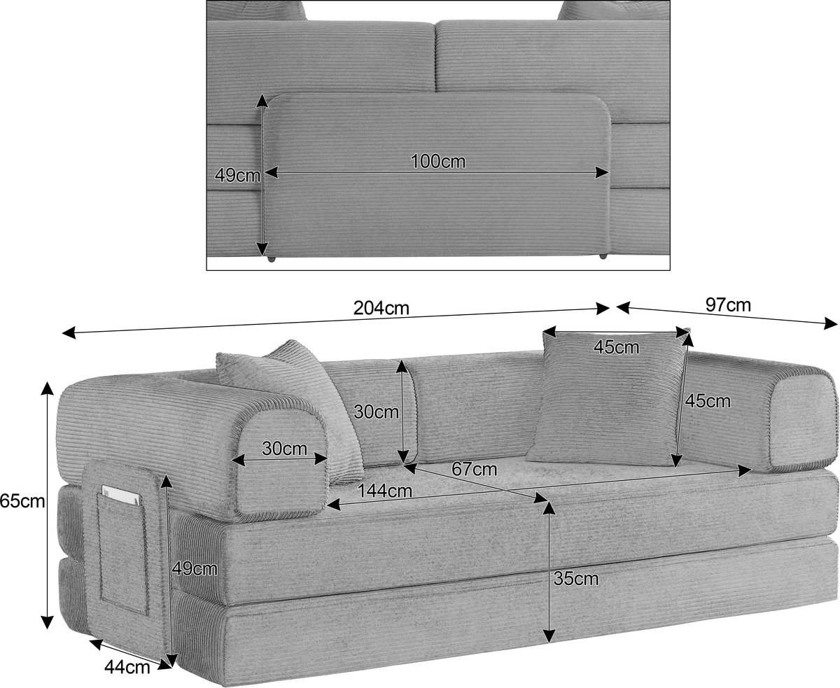 STILVORA Slaapbank 3-Zits - Uitklapbare Bank Naar Bed - Voor Woonkamer, Slaapkamer En Appartement - Corduroy - Terracotta