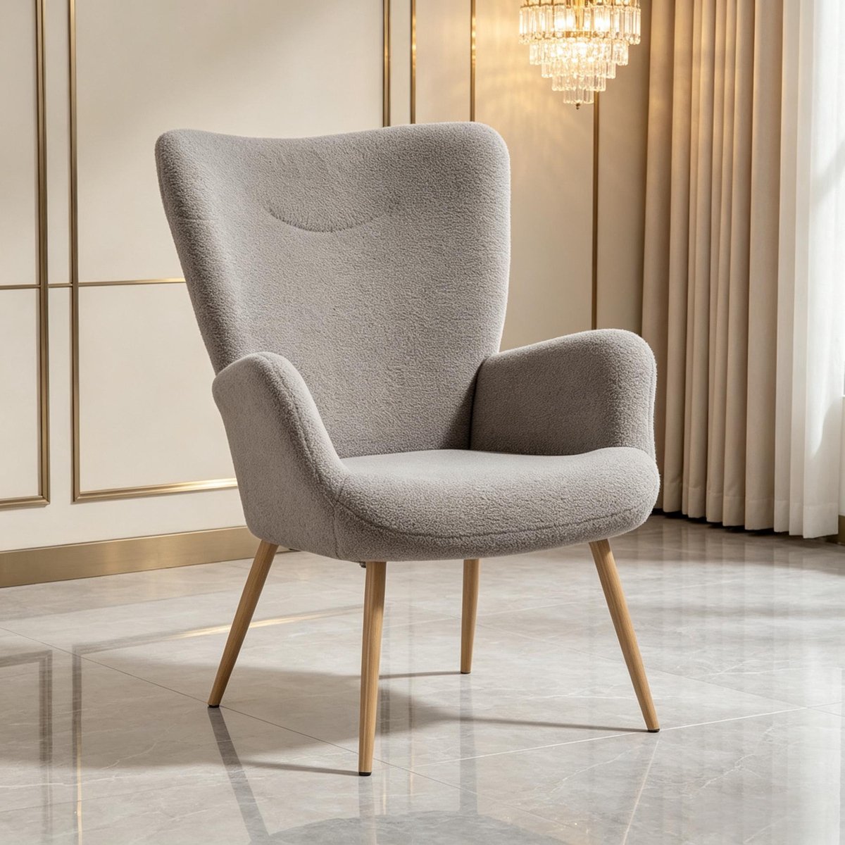 Fauteuil 71 x 74 x 97,5 cm - Hoog Rugleuning Met Armleuningen - Voor Woonkamer, Slaapkamer En Leeshoek - Badstof, Staal En Schuim - Grijs