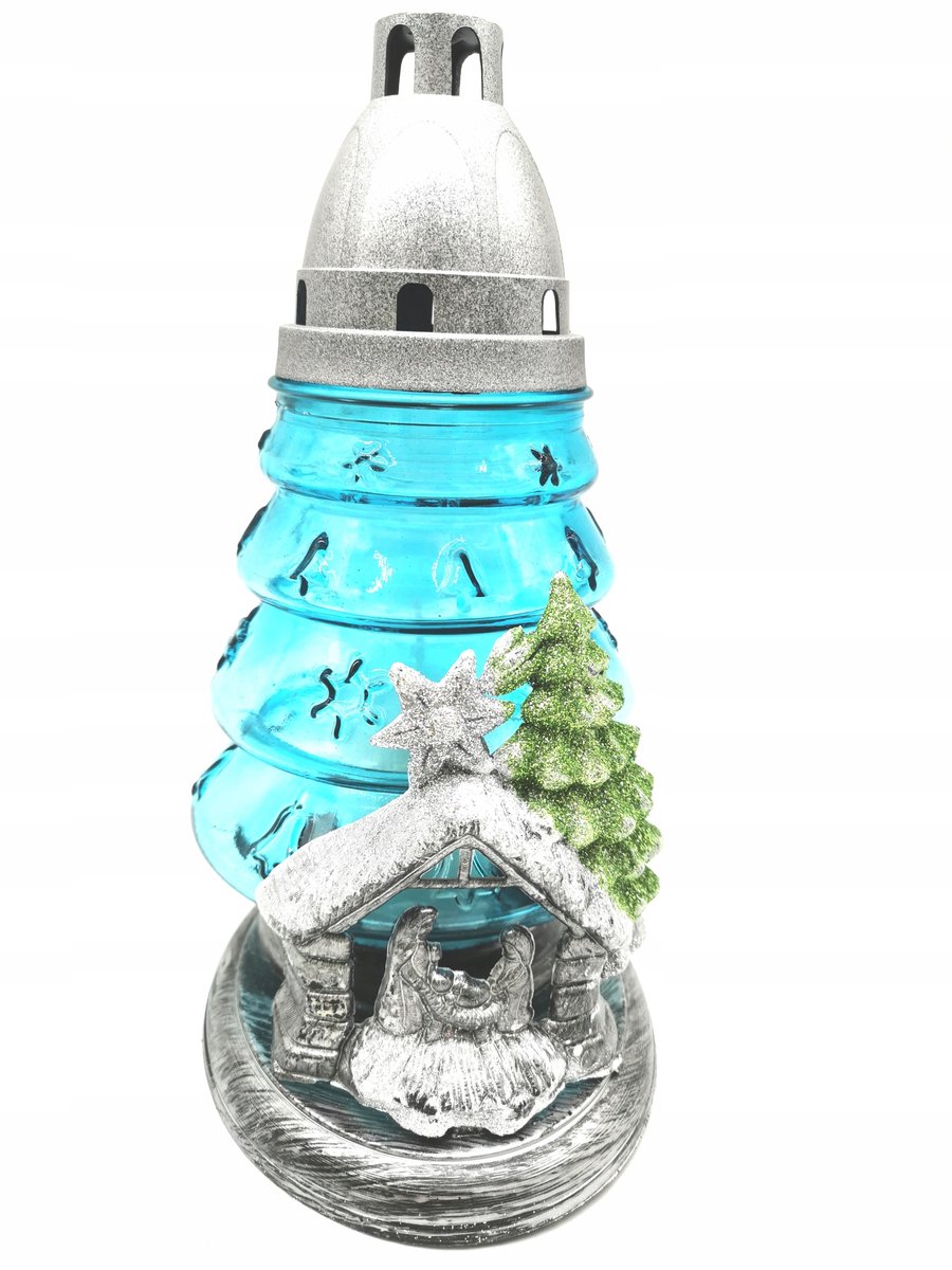 Turquoise Kerstmis Graf Lantaarn - Glas, 24 cm