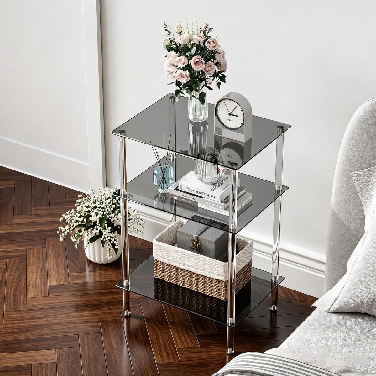 Bijzettafel 40x30 cm - Transparant glas - 3 lagen - Ideaal voor kleine ruimtes - ShopVlot
