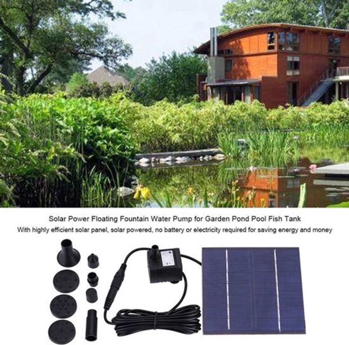 Zonne-energie vijverpomp - dompelpomp fontein voor fonteinen - 200 l/h 12 W 7 V - 60 cm waterhoogte max. .