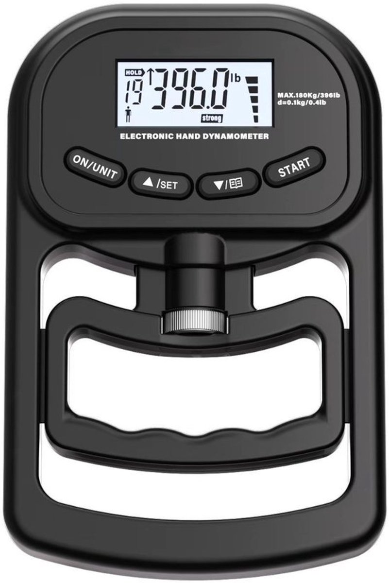 Elektronische handdynamometer - 180 kg Gripsterktetrainer - Oplaadbare elektronische handdynamometer - Digitale gripsterktetester - Verstelbare handgreepdynamometer - Met lcd-scherm - Voor krachttraining - Zwart