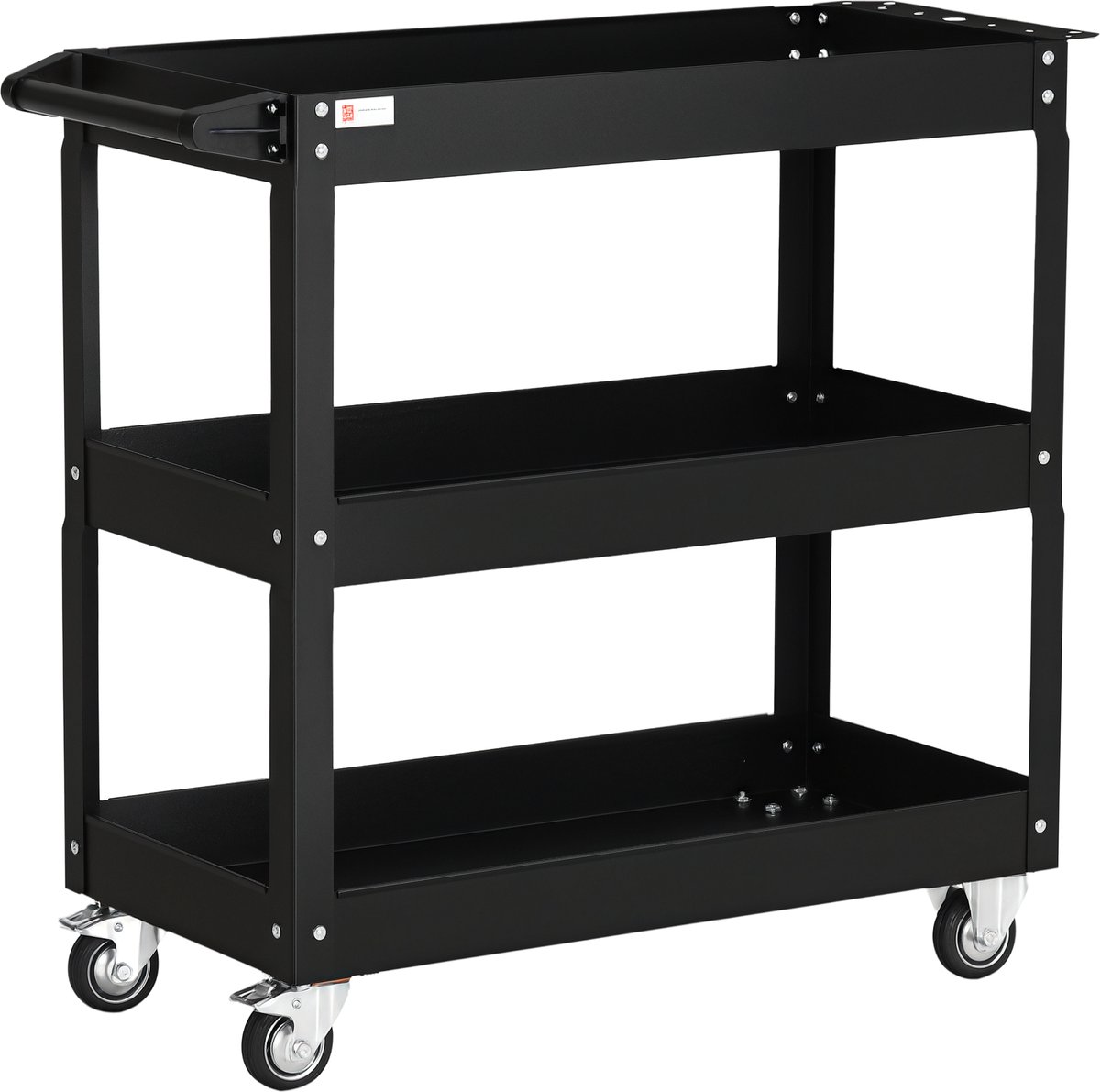 Werkplaatswagen met 3 etages - gereedschapswagen met handgrepen - werkplaatswagen van gemaakt van staal - tot 150 kg belastbaar - 83 x 35,3 x 76 cm (zwart)