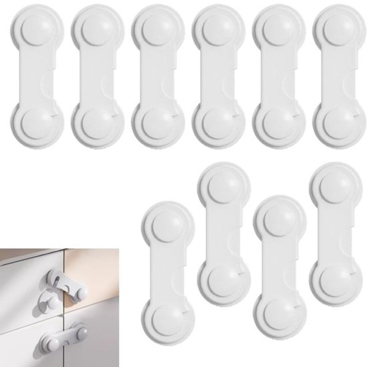 10 stuks - kinderveiligheid kast ladesloten - kinderveiligheid kast met lade vergrendelingen - voor ramen en koelkast kasten, laden enz - wit - 9.6×3.6cm