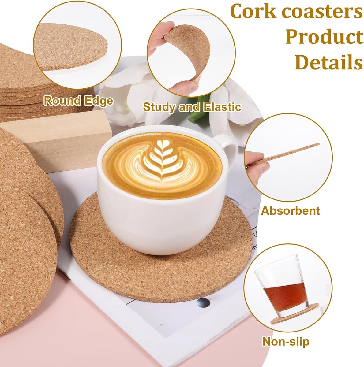 Cork coasters 10cm rond - natuurlijke kurk - vochtbestendig - beschermt meubels tegen kringen - ShopVlot