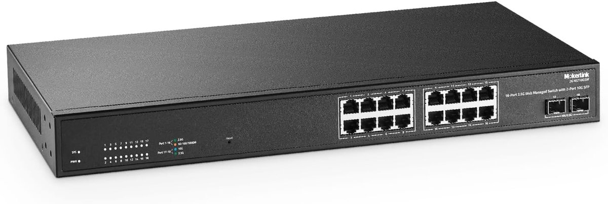 Managed Ethernet Switch 16x2.5G - 2x10G SFP Poorten - Fanless RackMount - Ideaal voor hoge datadoorvoer - ShopVlot