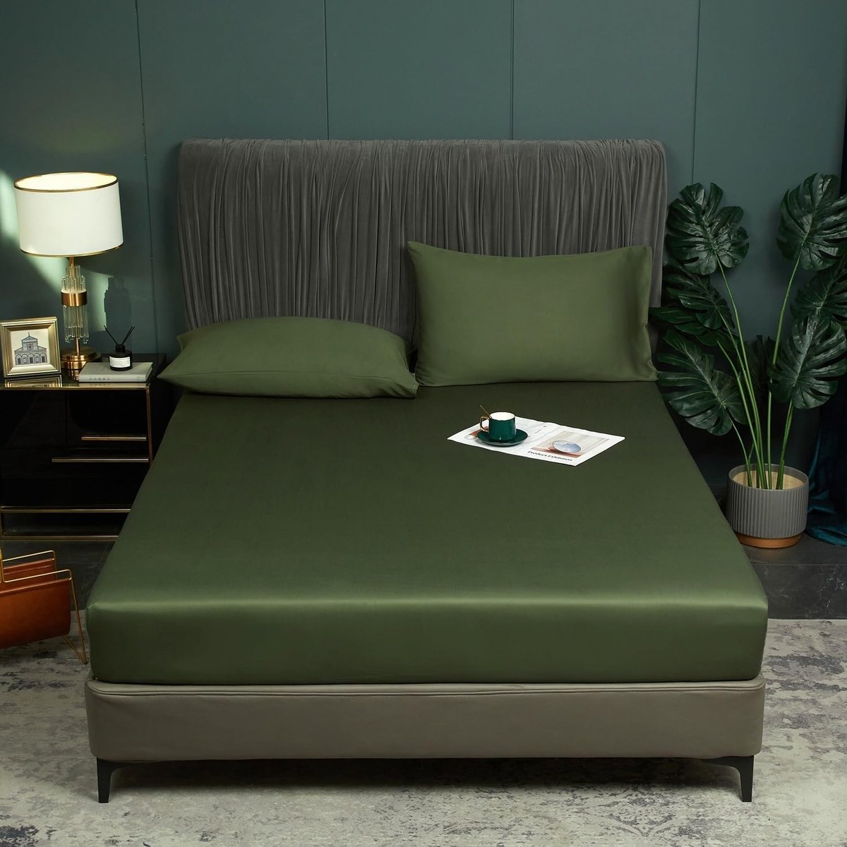 Fitted Sheet 180x200 - Bamboe Groen Olijf - Ademend en Koel - Geschikt voor Hoog Matras tot 30 cm - ShopVlot