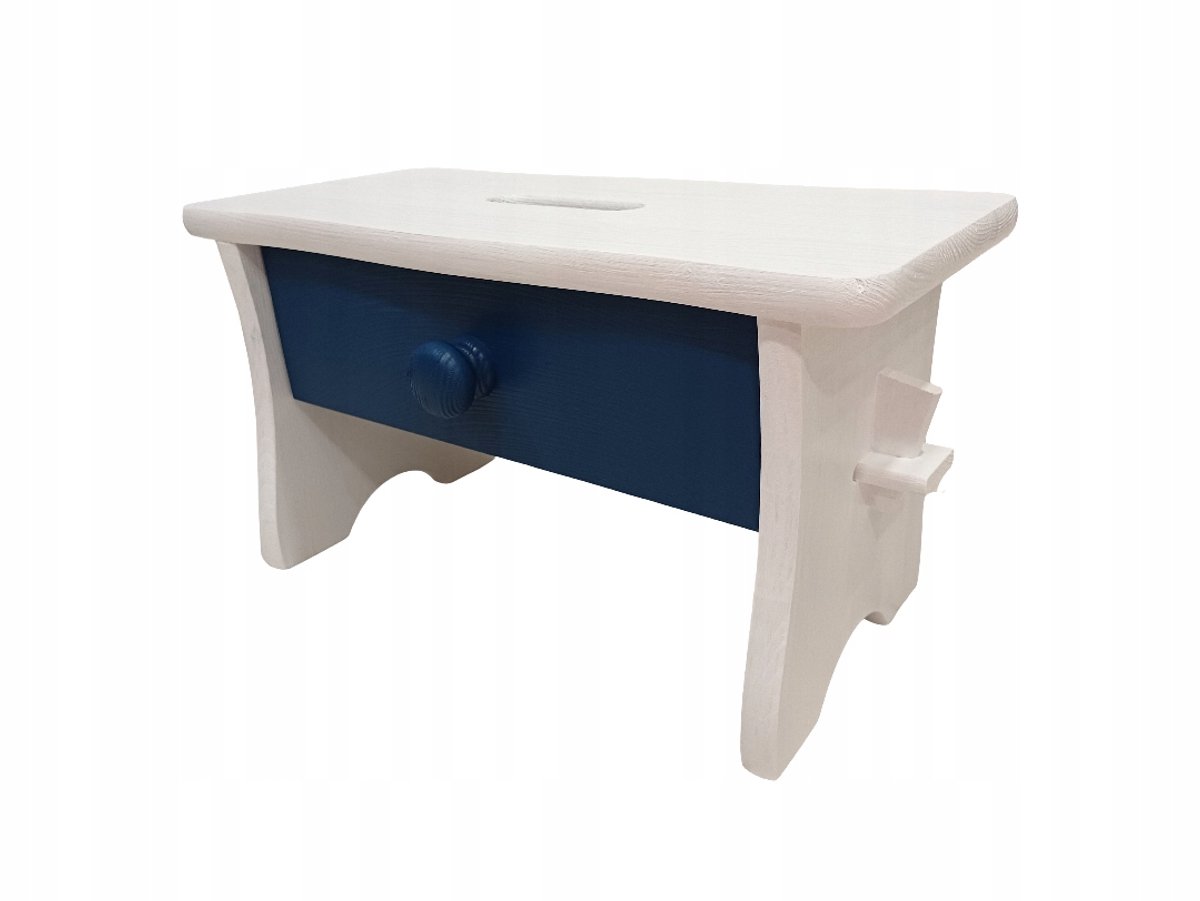 Witte houten kinderpot met blauw dienblad - 26 cm hoog