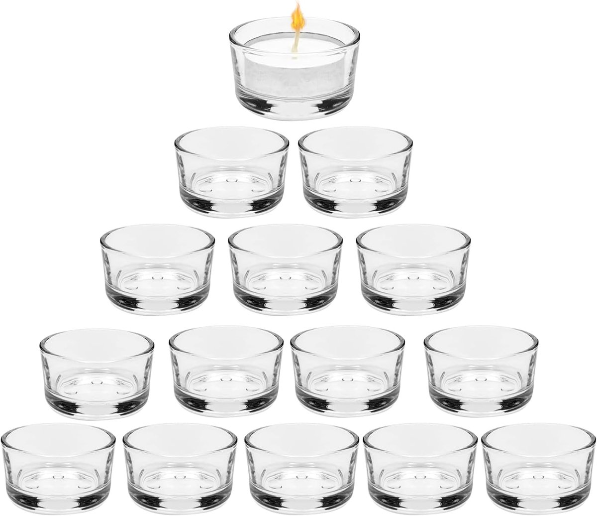 Theelichthouders set van 15 - 4,5 cm diameter - helder glas - elegant voor feestelijke tafels - ShopVlot