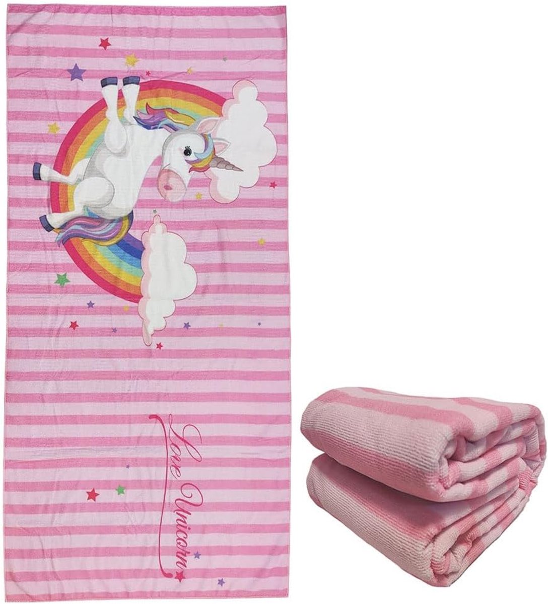 Strandlaken King Size 75 x 150 cm - Schattig Roze Gestreept Eenhoorn - Superdikke Microfiber - ShopVlot