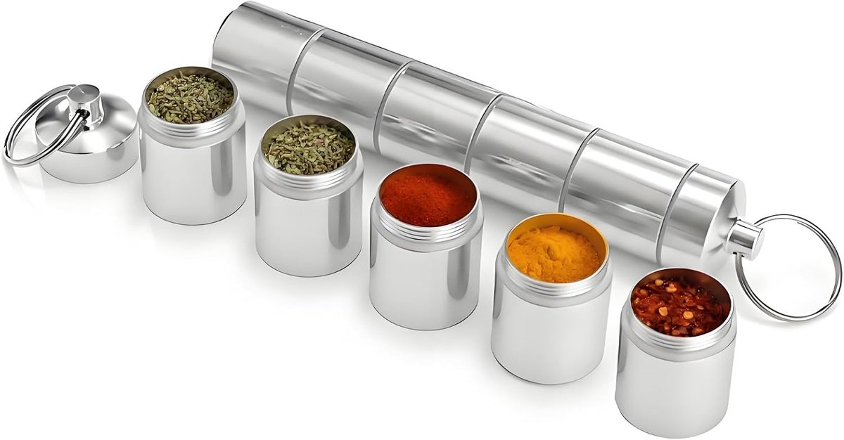 Kruidenstrooier set 5-in-1 - lichtgewicht aluminium - waterdicht - ideaal voor camping - ShopVlot