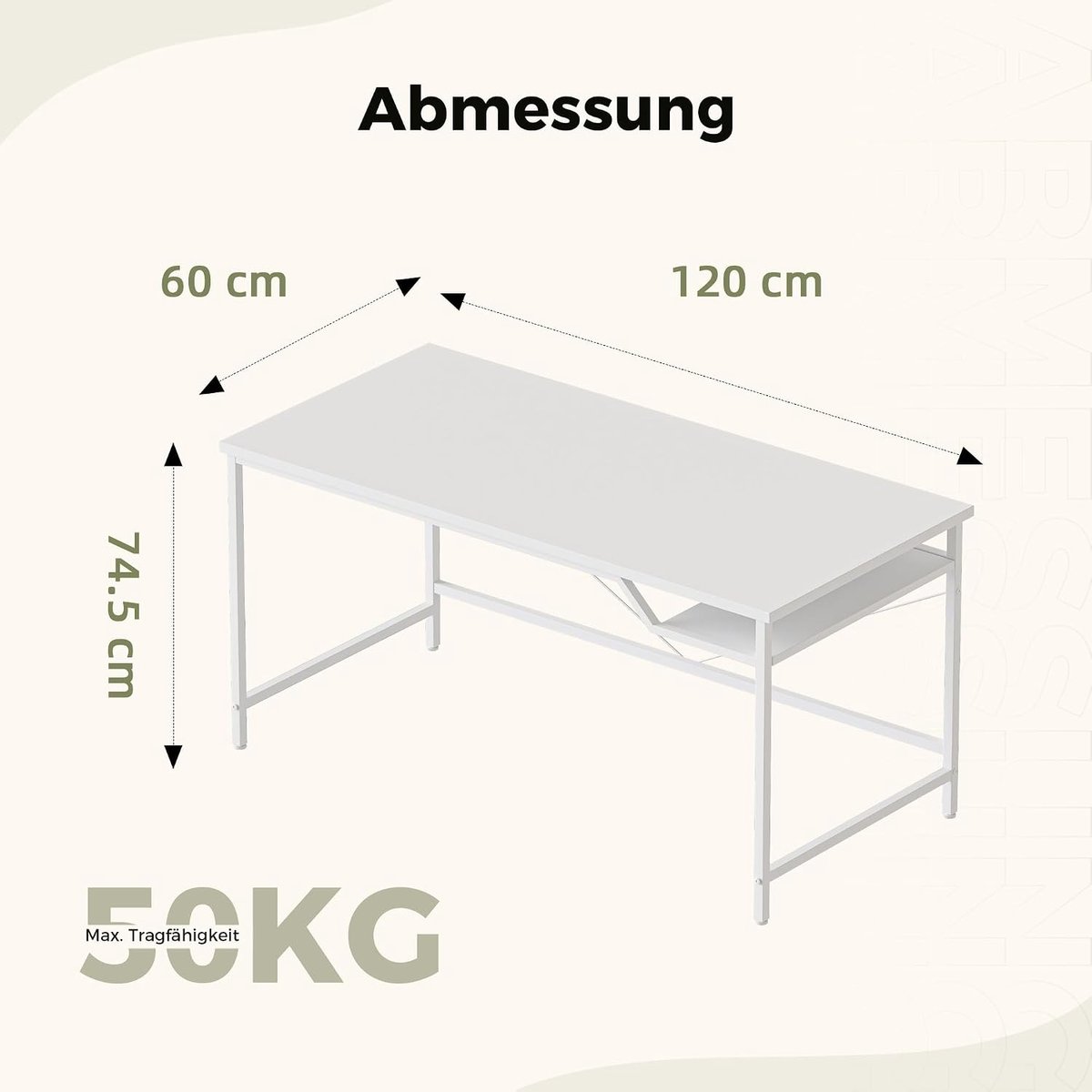 Computerbureau - Bureau tafel - Thuiswerken studeren - Ergonomische hoogte - 120x60 cm - Wit thumbnail 4