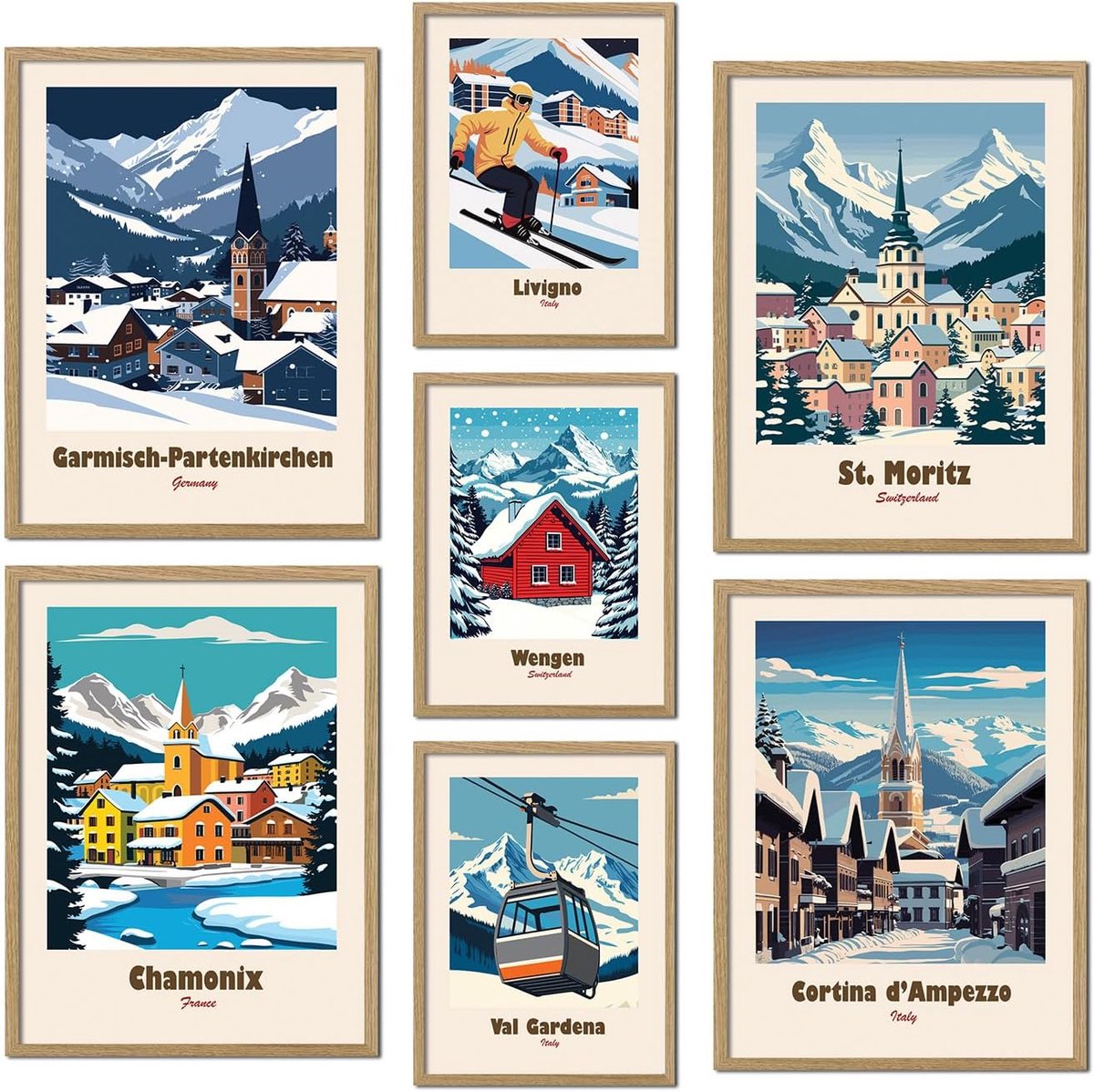 Set van 7 Posters - Solid MDF Frame - Moderne Wanddecoratie - Perfect voor Woonkamer en Slaapkamer - ShopVlot
