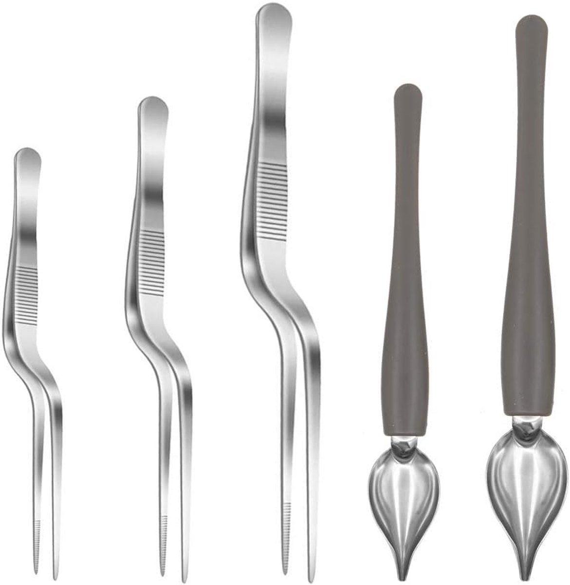 Keukenlepelset 5-delig - RVS - Precisie tangen en sauslepels - Perfect voor gebakdecoratie - ShopVlot