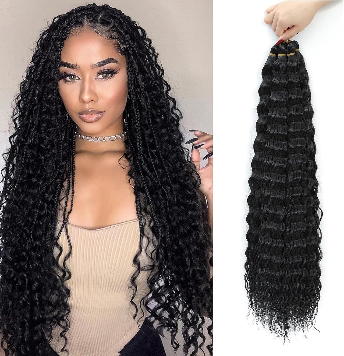 Haarextensies diepe golven - zachte synthetische krullen - 76 cm - ideaal voor zwarte vrouwen - ShopVlot