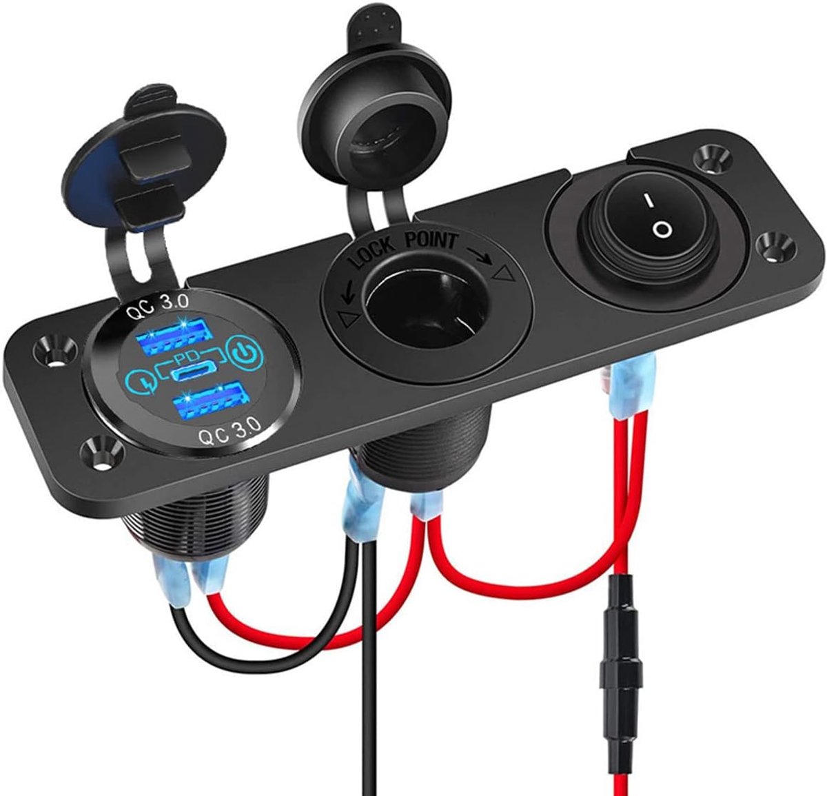 USB laadstation 12V-24V - dual USB poorten QC3.0 + PD - met aanraakschakelaar - ideaal voor onderweg - ShopVlot