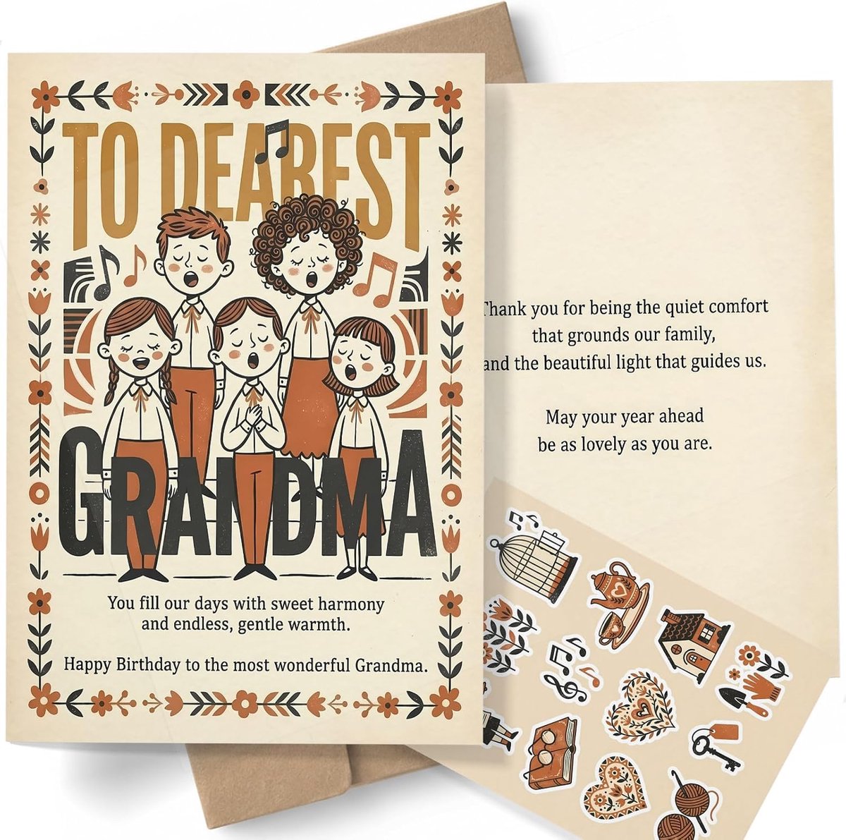 Gevouwen wenskaart voor oma - A5 formaat - retro koorkunst - warme verjaardagsboodschap - ShopVlot