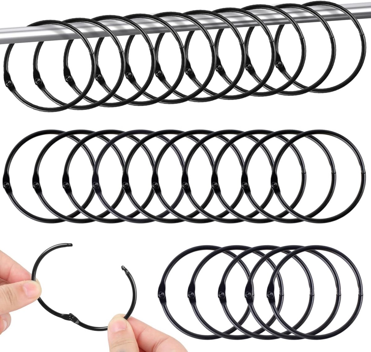 Gordijnringen 50 mm - Metaal zwart - 45 stuks - Verander je ruimte - ShopVlot