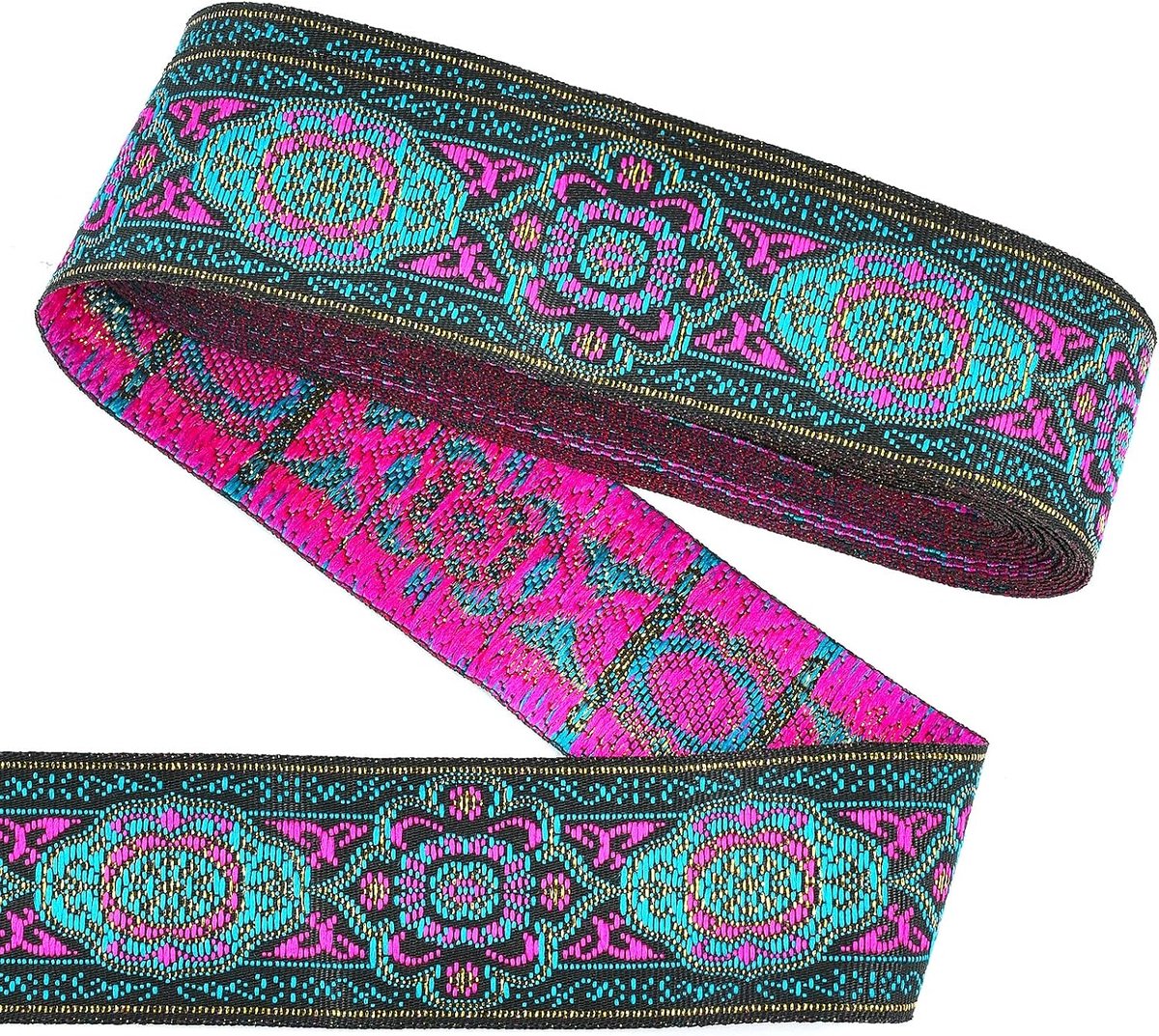 SnelShoppen - Vintage Jacquard Band 3.2cm x 7m, Etnische Borduurband voor DIY Kledingaccessoires, Bohemian Versiering voor Feestdagen zoals Eid Mubara