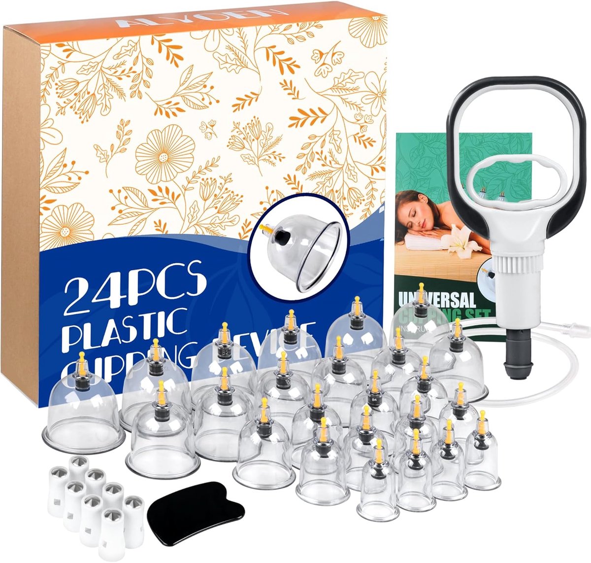 Cuppingglazen 24 stuks - met vacuümpomp - voor gezicht en lichaam - anti-stress en cellulite - ShopVlot