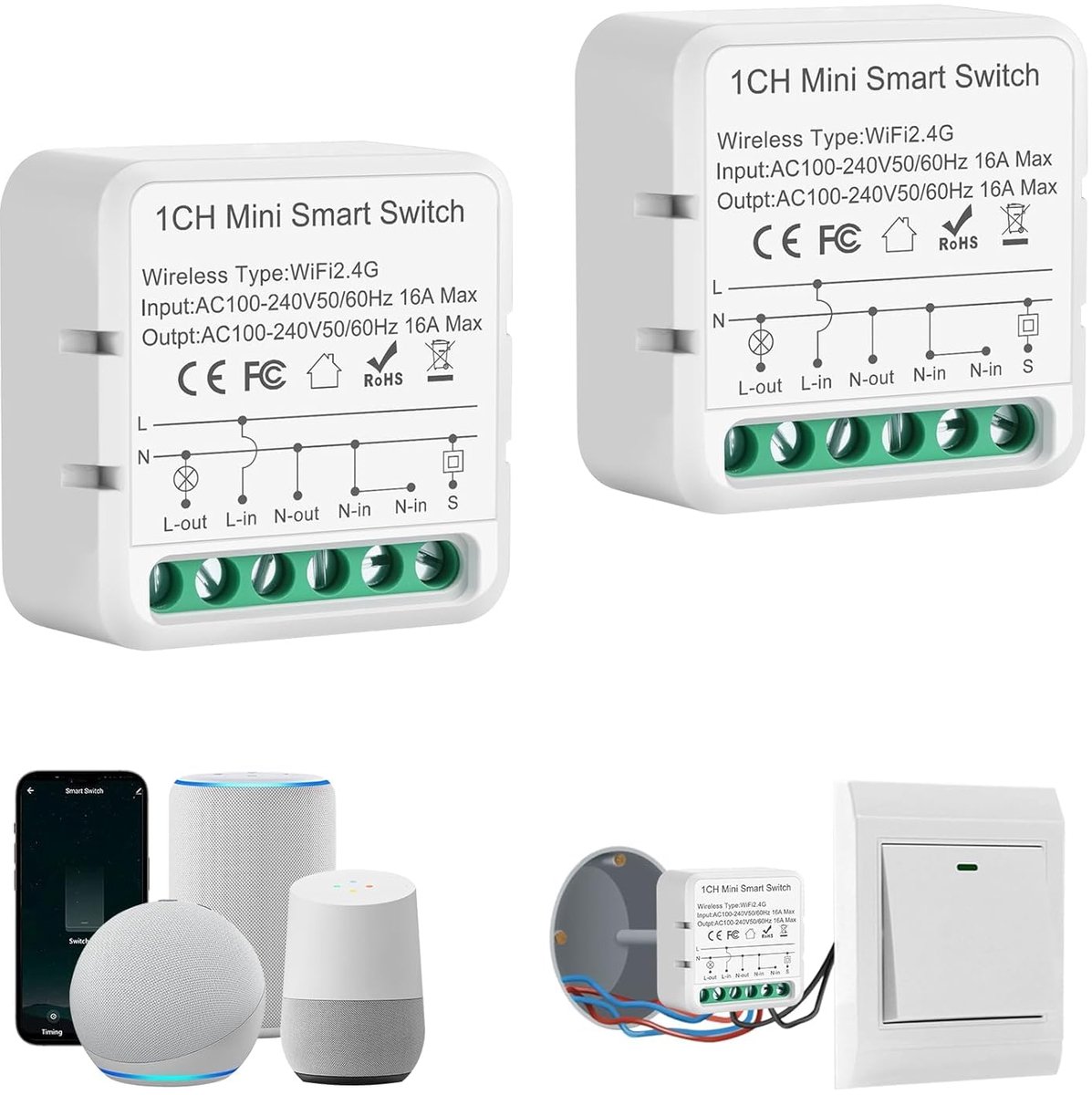 Smart WiFi lichtschakelaar relaismodule - 16A 3500W - eenvoudig te bedienen met app - ideaal voor slimme verlichting - ShopVlot