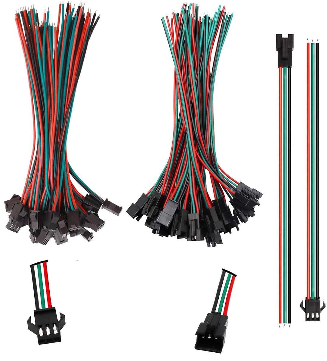 JST SM 3 Pin Connector Adapter 30 Pairs - 15cm Kabel - Tinned Copper - Geschikt voor LED Verlichting - ShopVlot