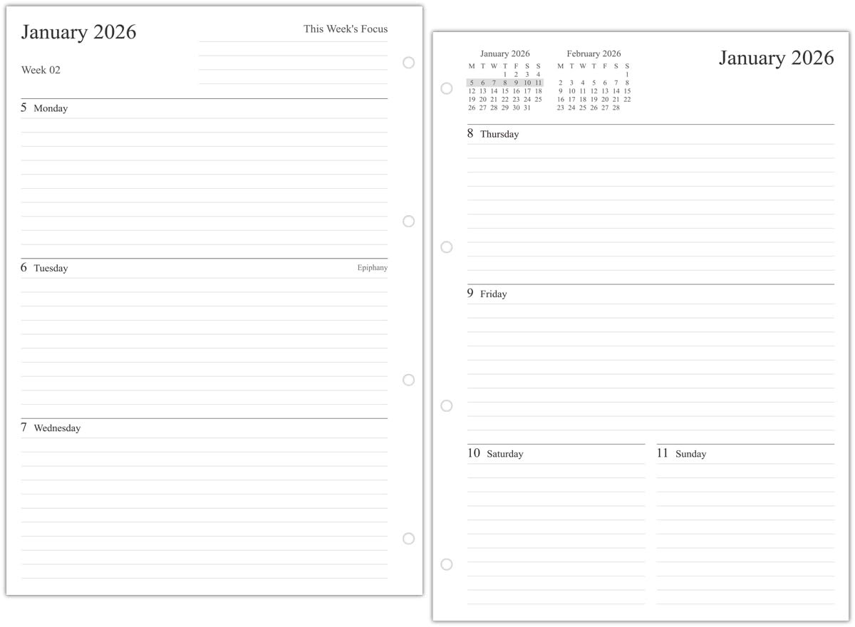 Dagboek navulling A4 formaat - week op twee pagina's - compatibel met Filofax A4 organizer - ideaal voor organisatie - ShopVlot