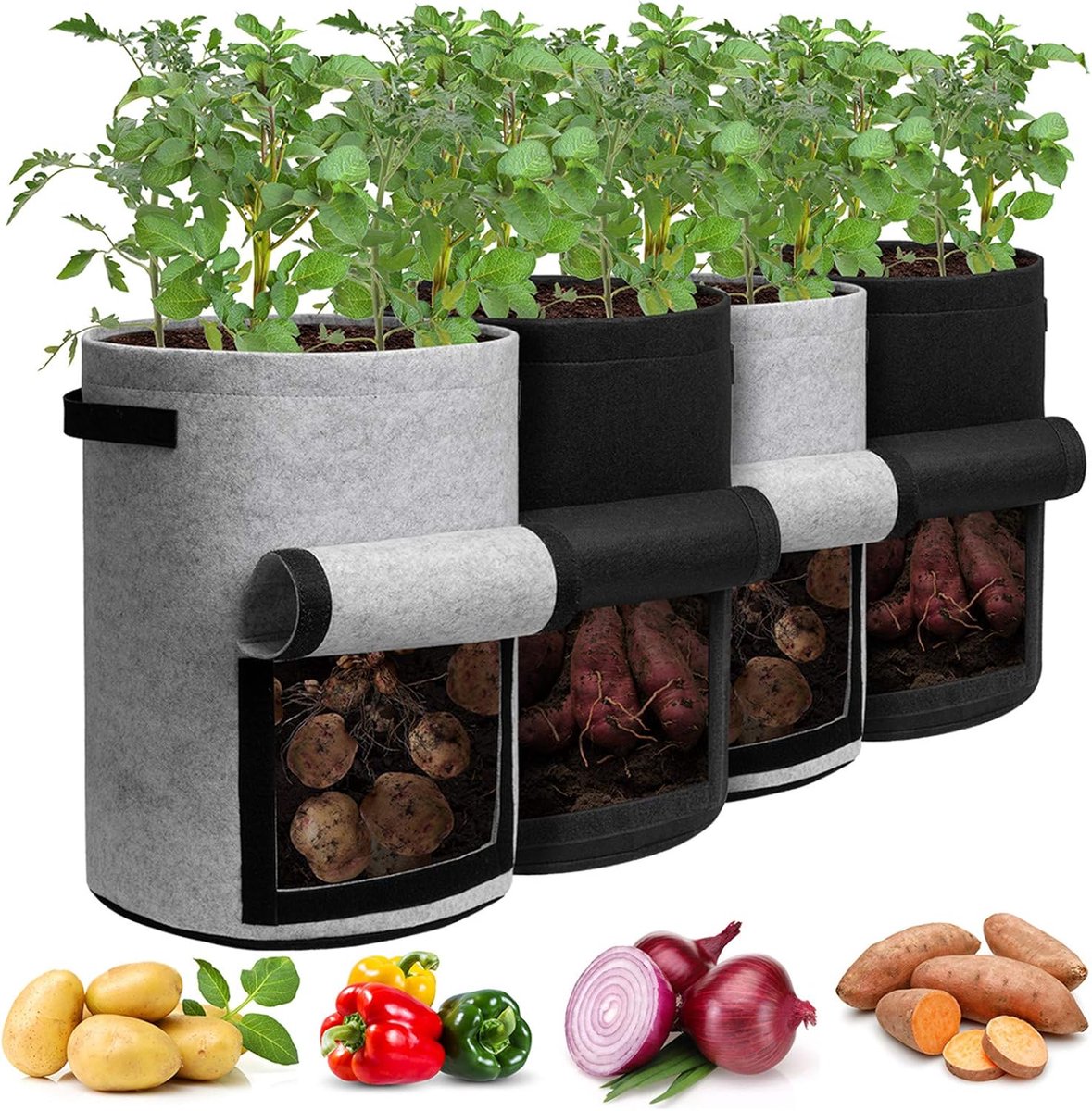 Planttassen 10 Gallon - Dubbelwandig non-woven - Met oogstenvenster - Ideaal voor aardappelen en tomaten - SnelShoppen